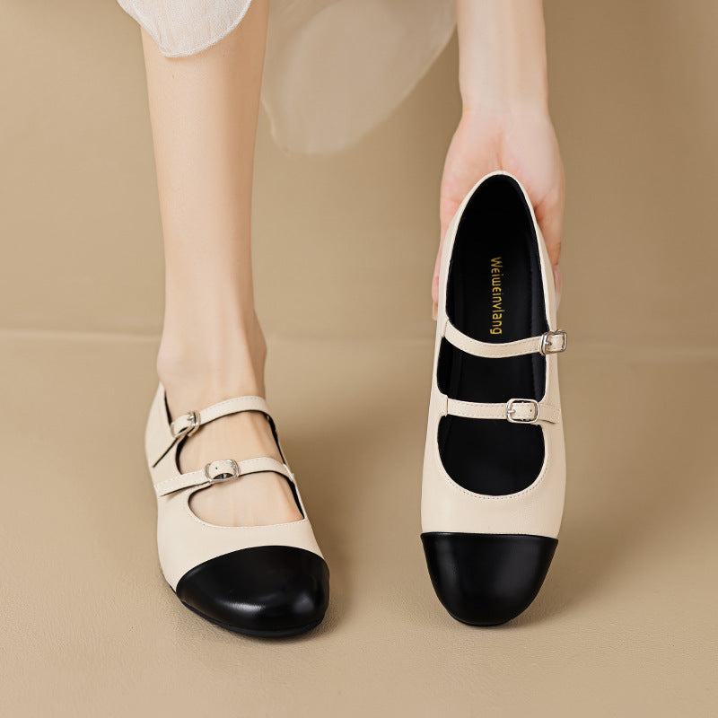 Damen Ballerinas mit doppeltem Riemen und metallic Obermaterial EB