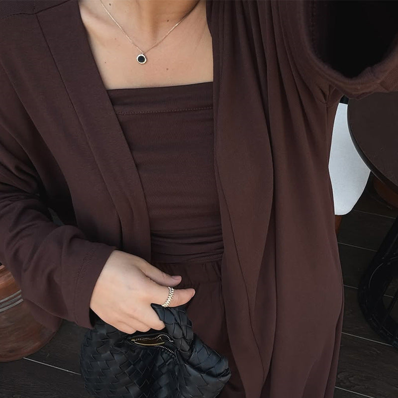 Damen Loungewear-Ensemble mit langem Kimono und schmalem Oberteil EB