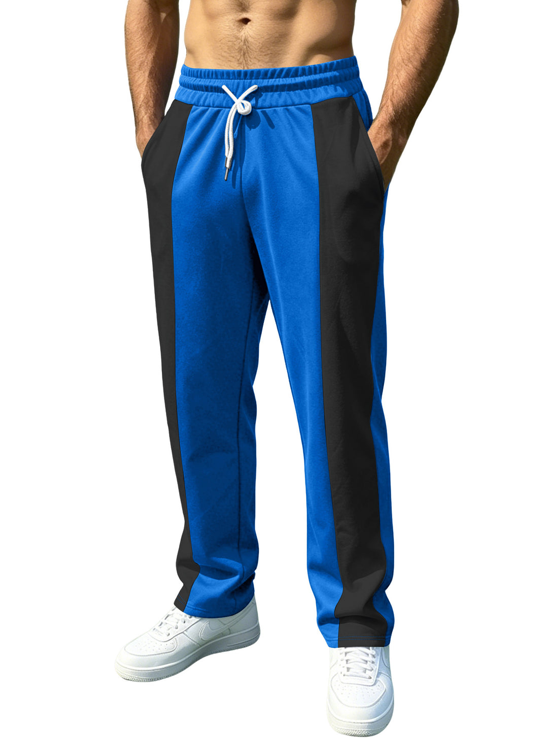 Herren nan sportliche Jogginghose mit Kontrast-Seiteneinsätzen, elastischem Bund, Kordelzug und Seitentaschen EB