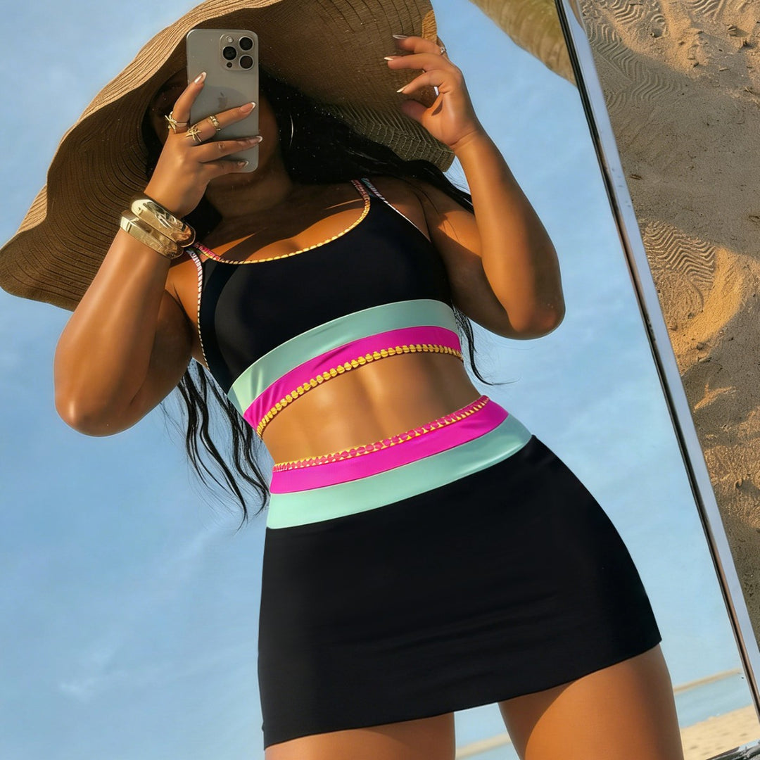 Damen Bikinikleid mit modischem Cut-Out und farbigen Akzenten EB
