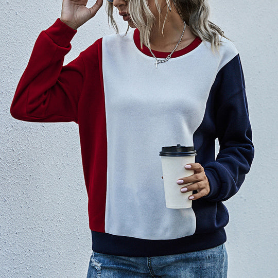 Damen lässiger Sweatshirt mit modischem Farbblockdesign EB