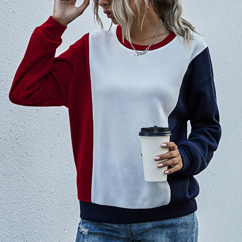 Damen lässiger Sweatshirt mit modischem Farbblockdesign EB