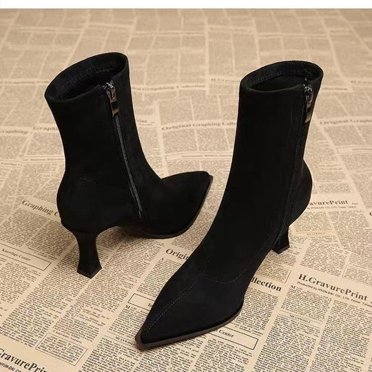 Damen Elegante Stiefeletten mit spitzem Absatz und praktischem Reißverschluss EB