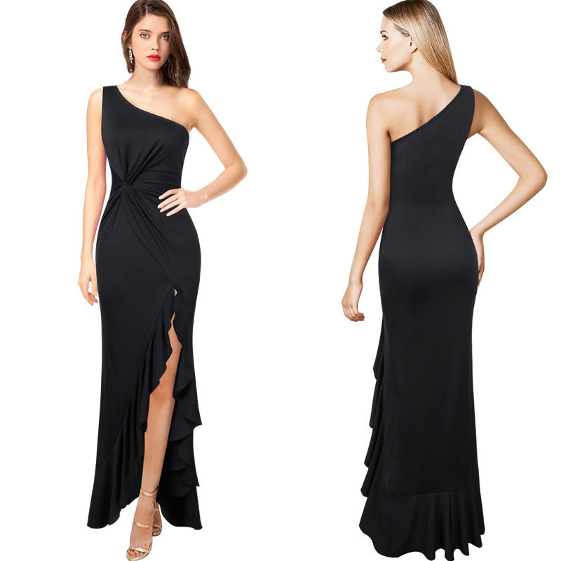 Damen Maxikleid mit asymmetrischem Ausschnitt und elegantem Raffdesign EB