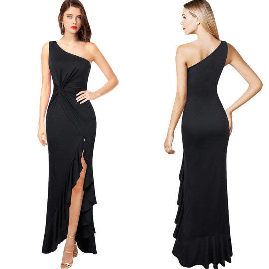 Damen Maxikleid mit asymmetrischem Ausschnitt und elegantem Raffdesign EB