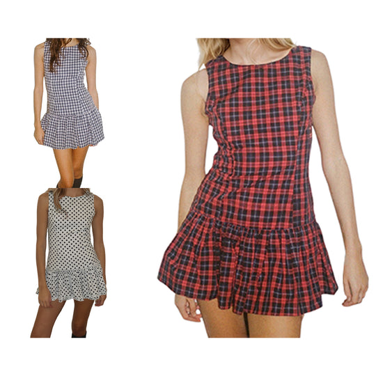 Damen Freizeitkleid mit Punkten und Rüschendetail EB