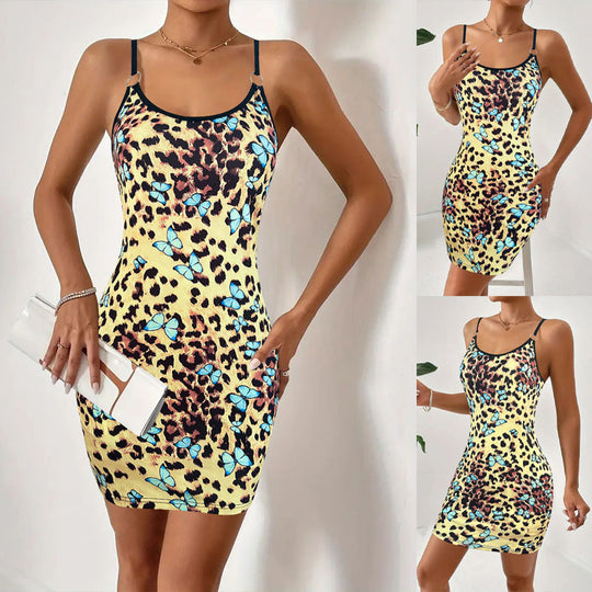 Damen Figurbetontes Minikleid mit floralem Schmetterlingsmuster EB