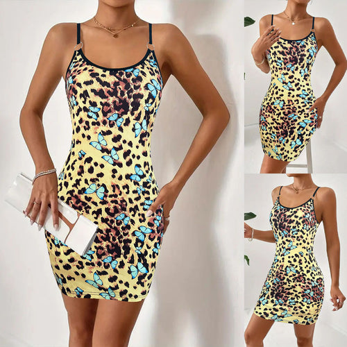 Damen Figurbetontes Minikleid mit floralem Schmetterlingsmuster EB