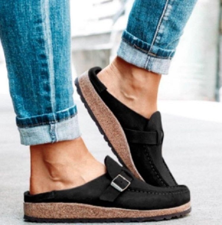 Damen Komfortable Clogs mit anatomischem Fußbett und modischem Schnallen-Design EB