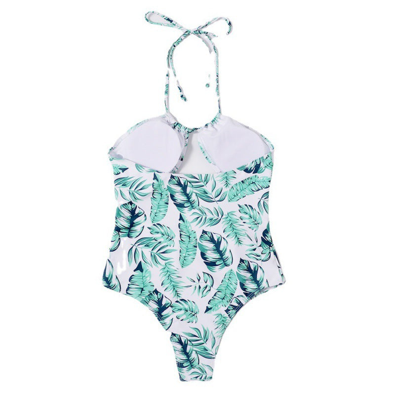 Damen Einteiliger Badeanzug mit modischem Cut-Out-Design und tropischem Blattmuster EB