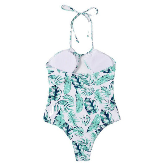 Damen Einteiliger Badeanzug mit modischem Cut-Out-Design und tropischem Blattmuster EB