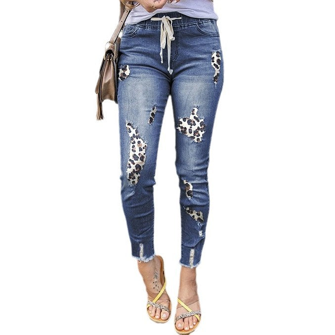 Damen Jeans im modernen Animal-Print mit trendigen Destroyed-Details EB