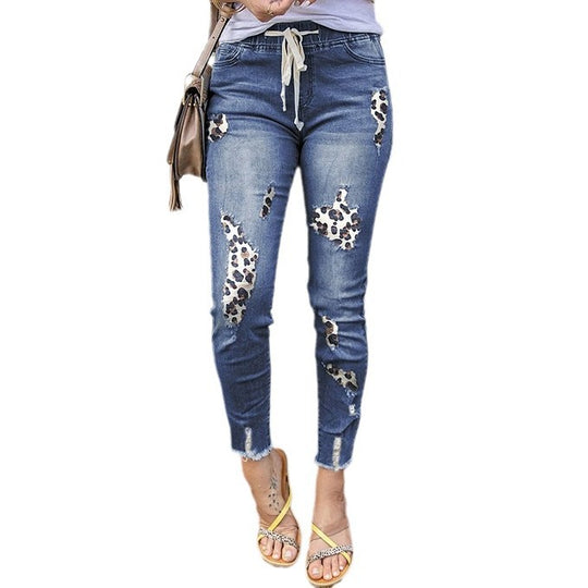 Damen Jeans im modernen Animal-Print mit trendigen Destroyed-Details EB