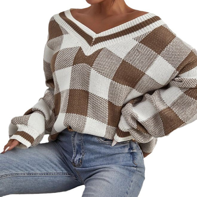 Damen Oversize-Karo-Pullover EB