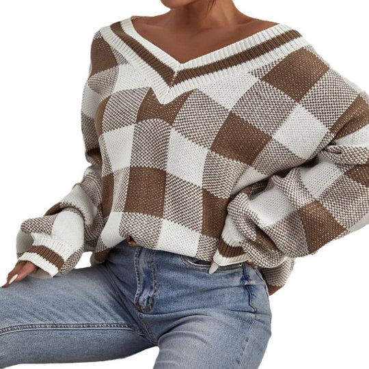Damen Oversize-Karo-Pullover EB