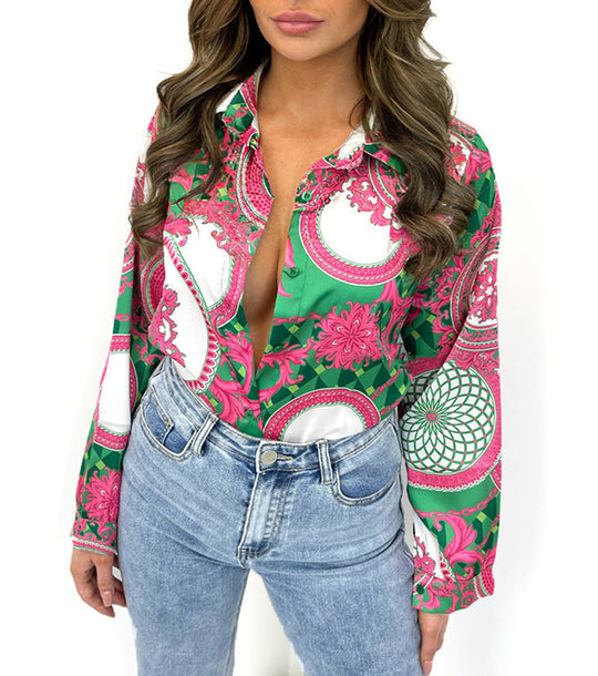 Damen Bluse mit opulentem Druckdesign und modernem Schnitt EB