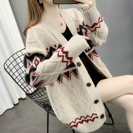 Damen Grobstrick-Cardigan mit modernem Muster und praktischen Taschen EB