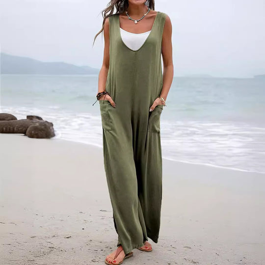 Damen Bequemer Sommeroverall mit weitem Schnitt und praktischen Taschen EB