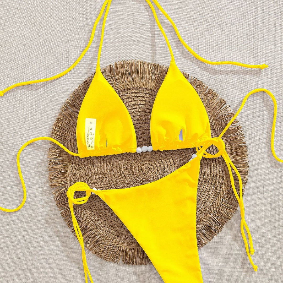 Damen Triangel-Bikini mit dekorativen Perlen-Details EB