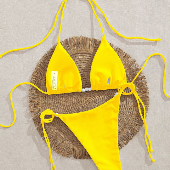 Damen Triangel-Bikini mit dekorativen Perlen-Details EB