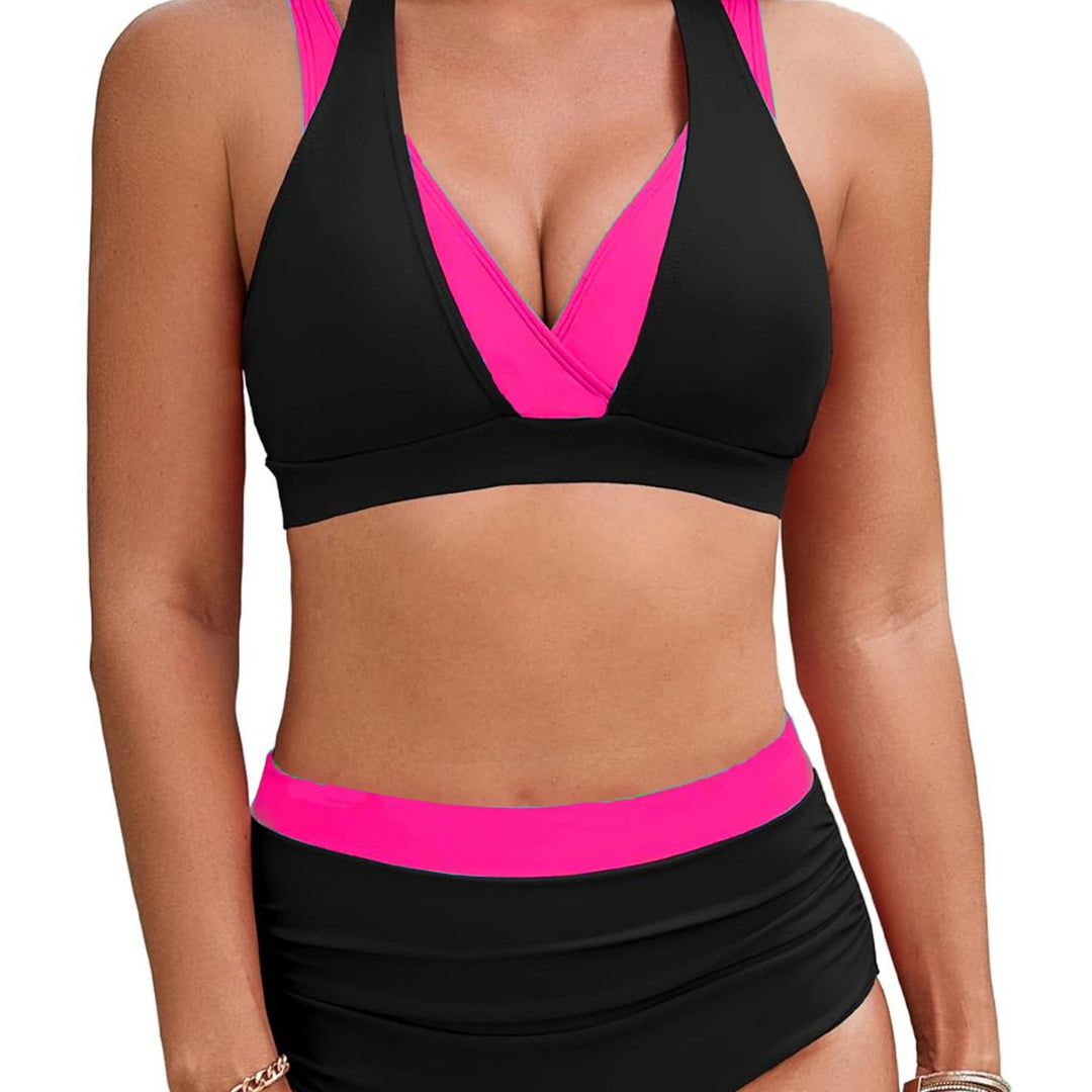 Damen Sportliches Hochbund-Bikini-Set mit asymmetrischem Schnitt EB