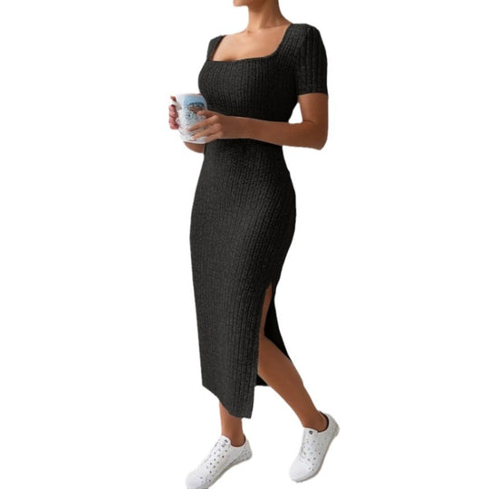 Damen Figurbetontes Maxikleid mit seitlichen Schlitzen und elastischem Material EB