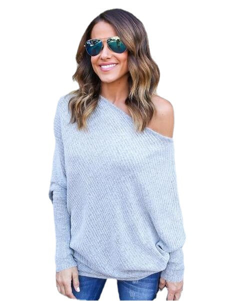 Damen lässiger Off-Shoulder Pullover mit strukturiertem Design und weiten Ärmeln EB