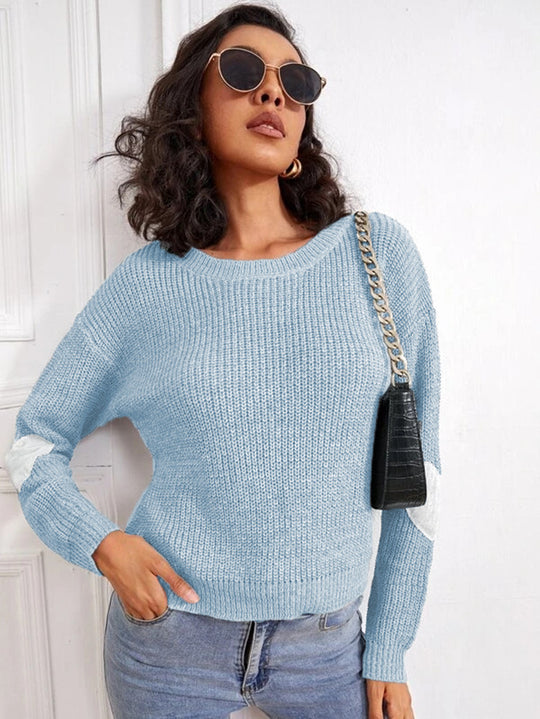 Damen Modischer Strickpullover mit kontrastierenden Ärmelakzenten EB