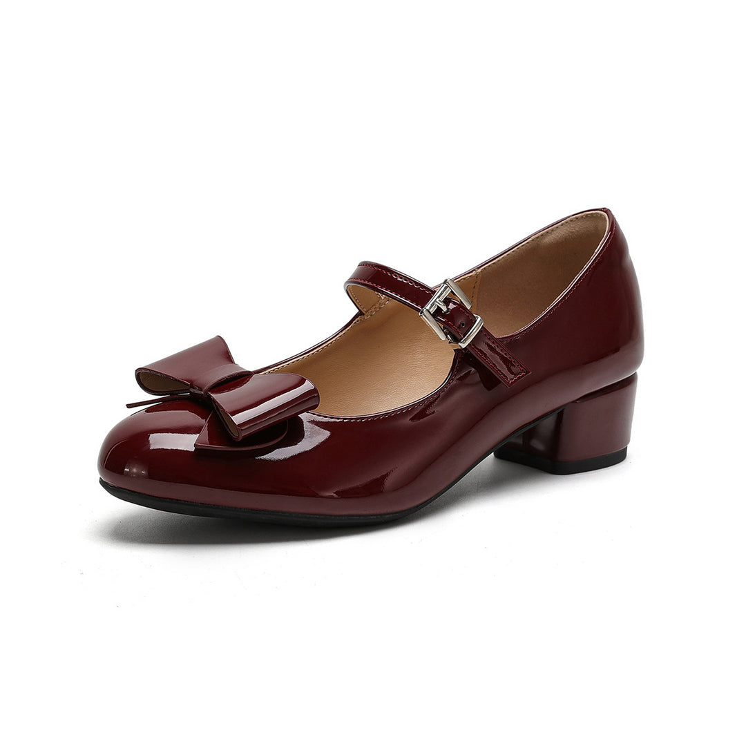 Damen Mary-Jane Ballerinas mit modischer Schleifenapplikation und komfortablem Absatz EB