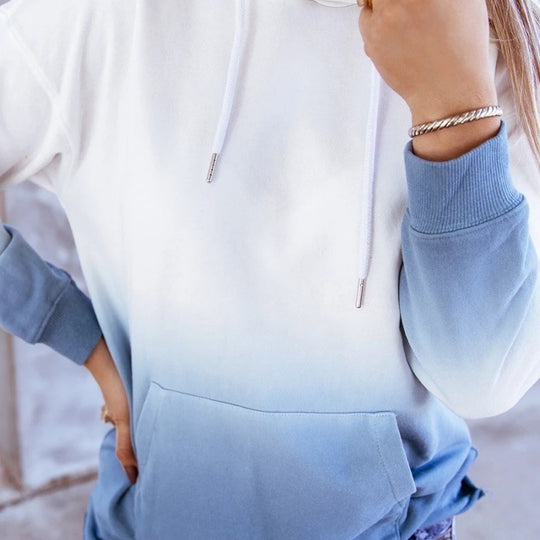 Damen Oversize Kapuzenpullover mit Dip-Dye Farbverlauf und Kängurutasche EB