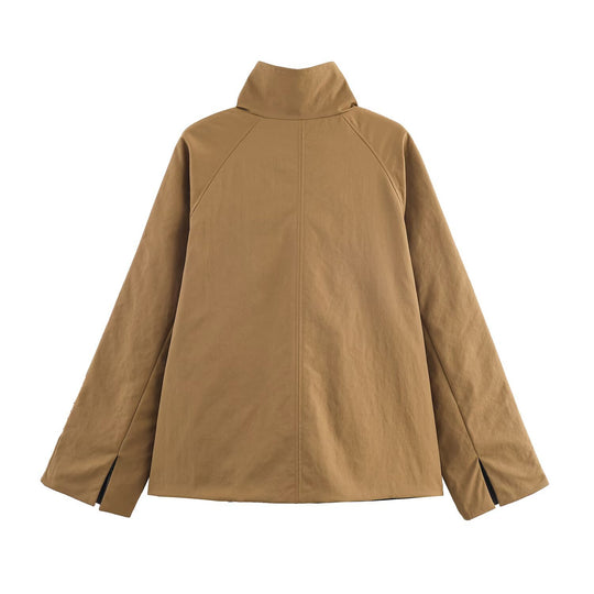 Damen urbane Oversized-Jacke mit hohem Kragen EB