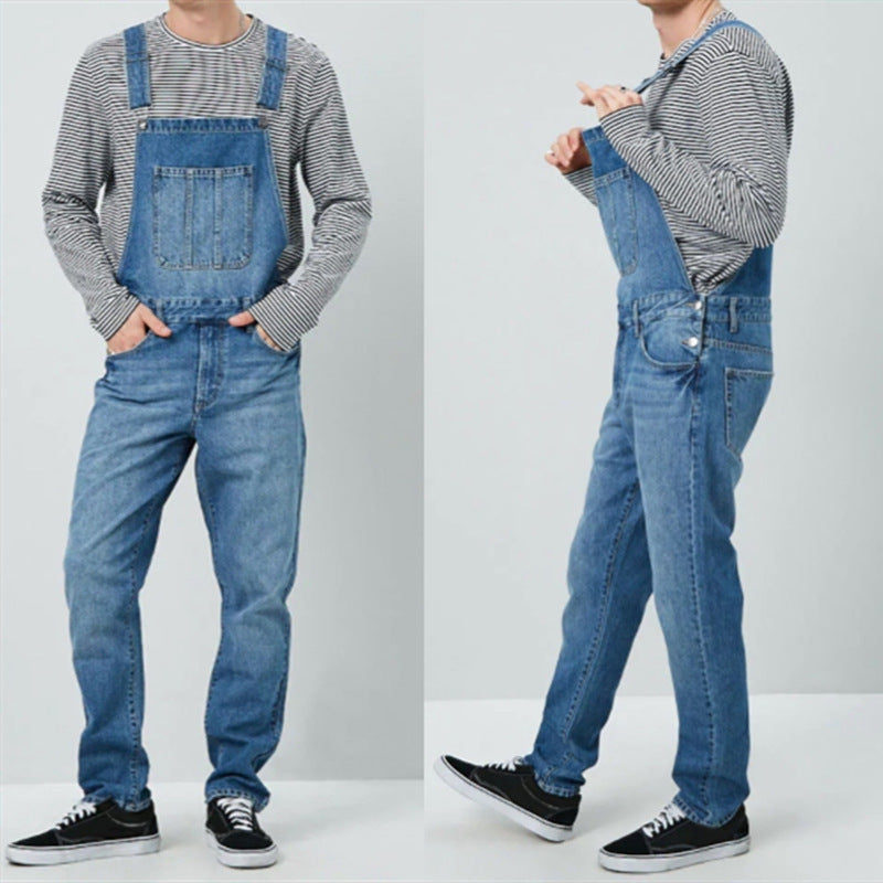 Herren Denim Latzhose im Vintage-Stil mit regulierbaren Trägern und praktischen Taschen EB
