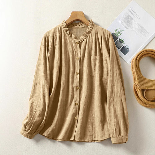 Damen Bluse mit Rüschenkragen und Knopfverschluss EB