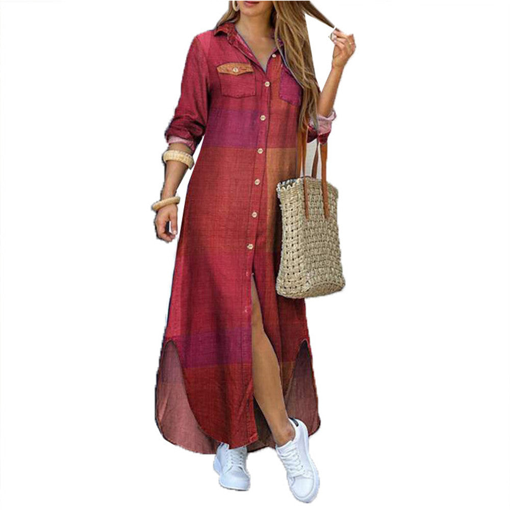 Damen nan langes Hemdkleid mit floralem Muster und seitlichem Schlitz EB
