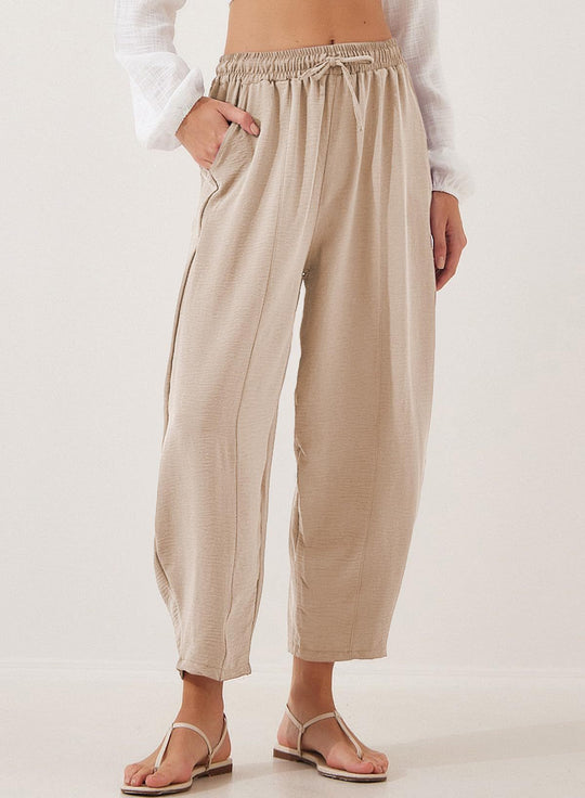 Damen lockere Freizeithose mit elastischem Bund und seitlichen Taschen EB