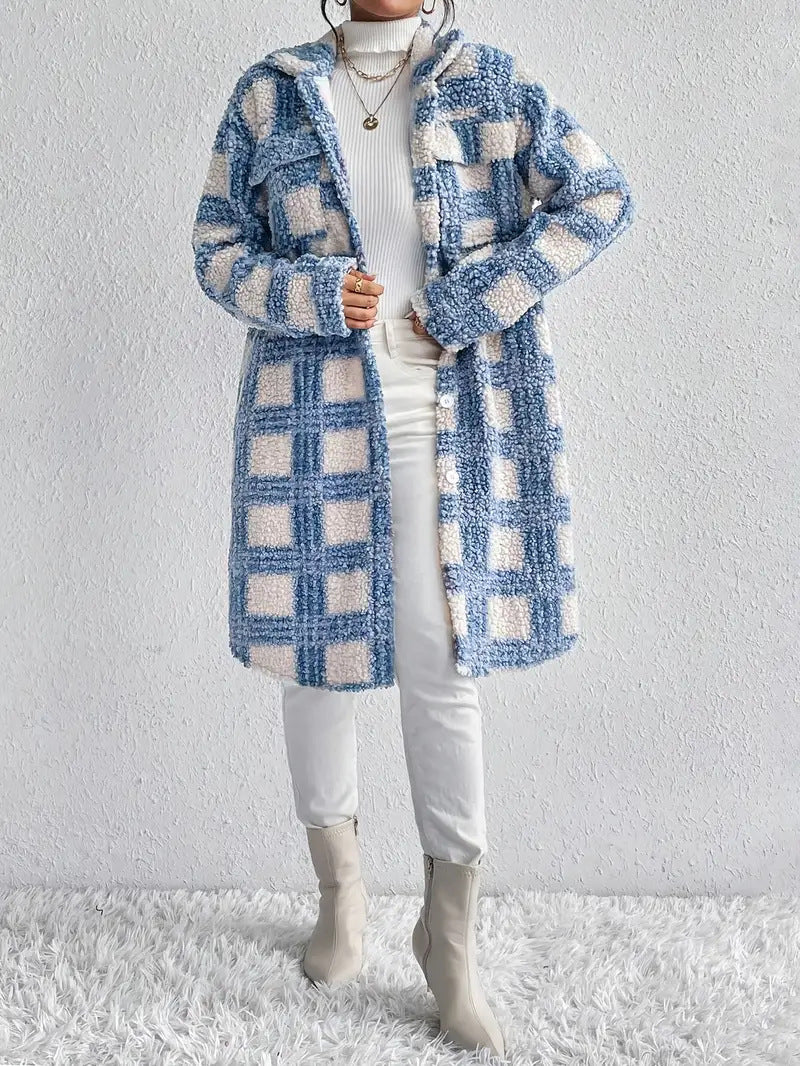Damen Karierter Fleece-Mantel EB