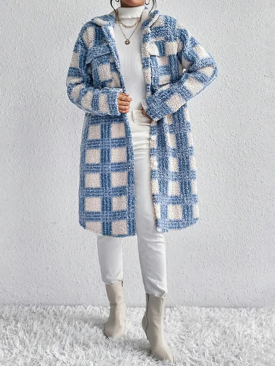 Damen Karierter Fleece-Mantel EB