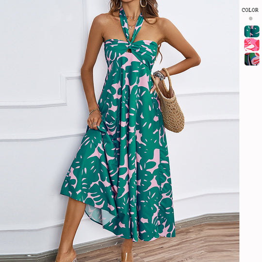 Damen Maxi-Bustierkleid mit floralen Akzenten und elastischem Oberteil EB