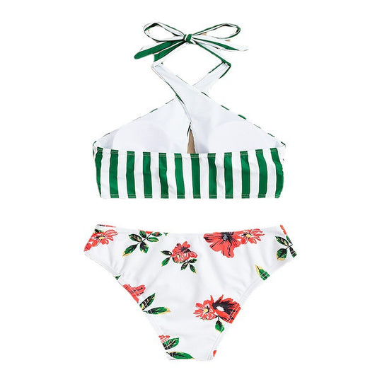 Damen Zweiteiliger Bikini mit raffiniertem Wickeldesign und floralen Akzenten EB