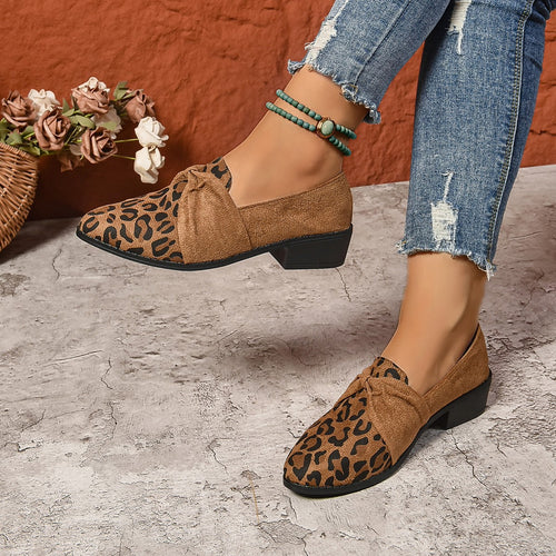 Damen Mokassin-Pantoletten mit modischem Leoparden-Print und dekorativem Schleifen-Detail EB