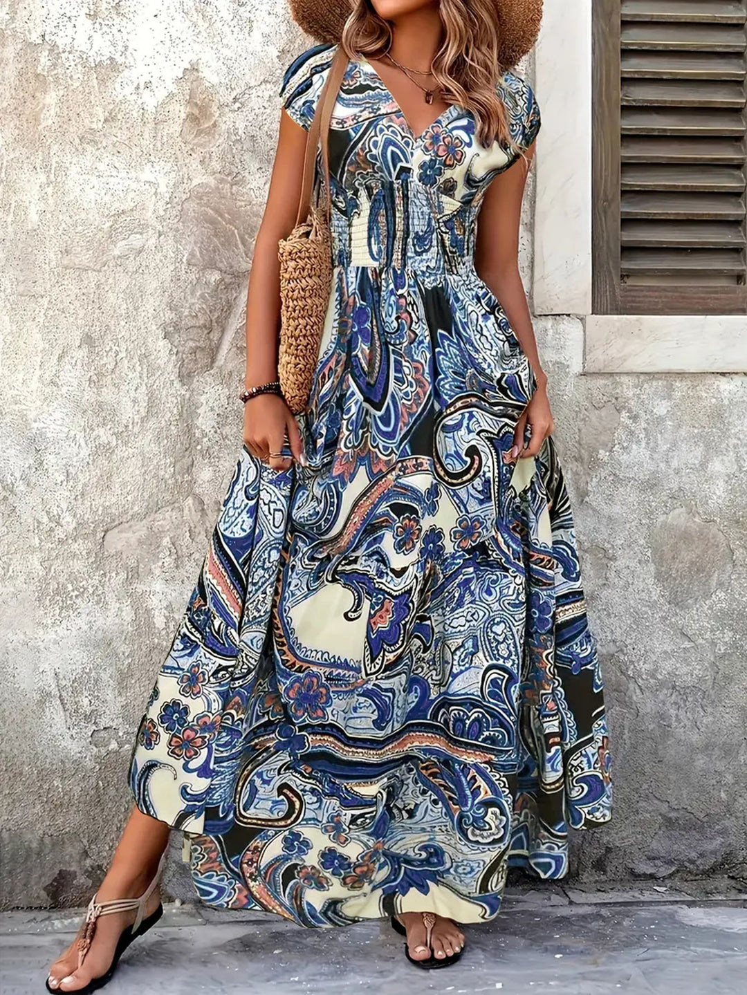 Damen Maxi-Kleid mit floralem Paisley-Muster und schmeichelndem Schnitt EB