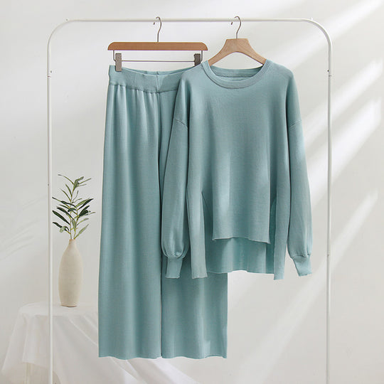 Damen lässiges Strickoberteil und Hose Set EB