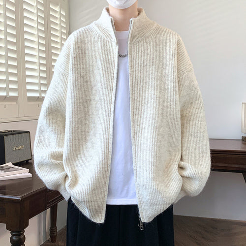 Damen Schicker und flauschiger Strickjacke mit hochgeschlossenem Reißverschluss EB