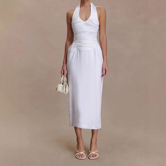 Damen Elegantes und figurbetontes Midikleid mit Halter-Ausschnitt EB