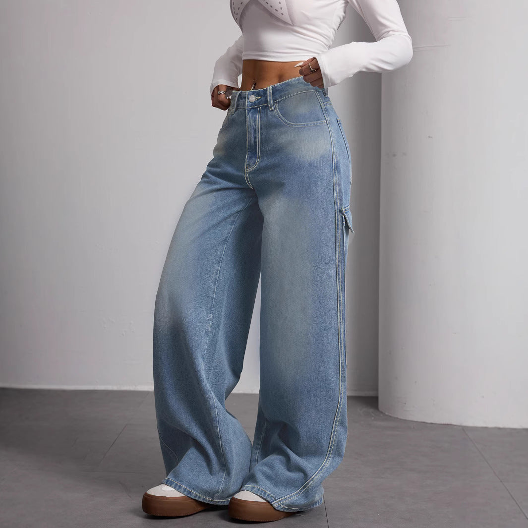 Damen Weite Cargo-Jeans im lässigen Schnitt mit praktischen Taschen EB