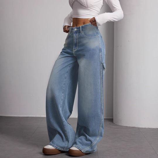 Damen Weite Cargo-Jeans im lässigen Schnitt mit praktischen Taschen EB