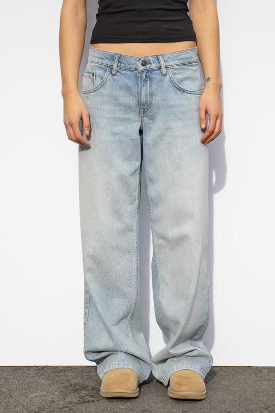 Damen nan weites Denim Hosenmodell mit tiefem Bund und weitem Schlag EB