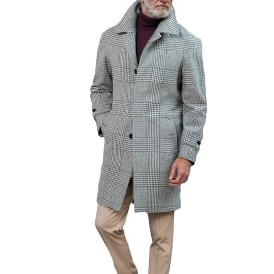 Herren eleganter Trenchcoat mit modernem Karomuster und Taillengürtel EB