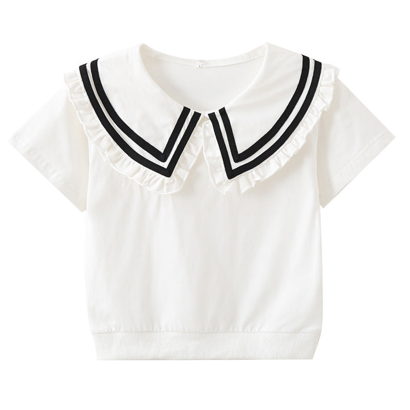 Mädchen T-Shirt mit elegantem Matrosenkragen und Rüschendetails EB