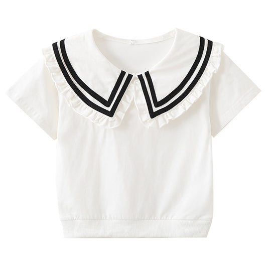Mädchen T-Shirt mit elegantem Matrosenkragen und Rüschendetails EB